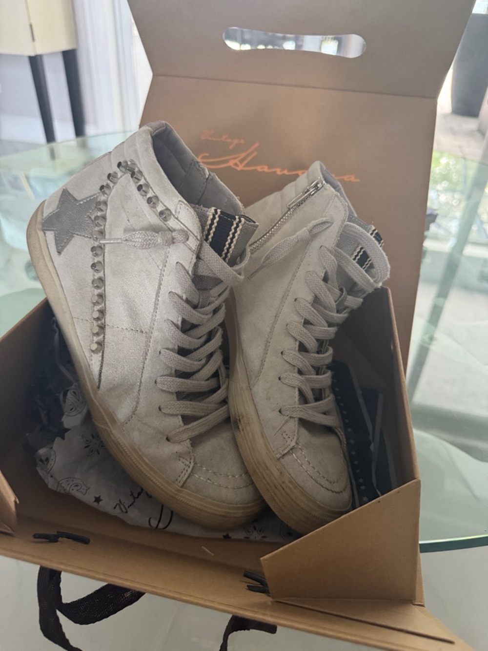 Women’s Vintage Havana Zia Grey Suede High Top Studded Sneakers Size 10